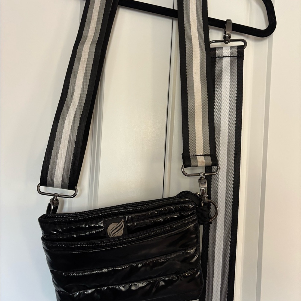 THINK ROYLN Black Quilted Crossbody with Striped Strap